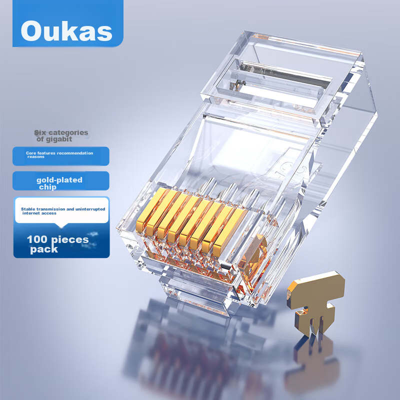AUCAS CAT6 Ethernet Cable RJ45 Connectors, Gigabit Network Connectors for Engineering Monitoring And Broadband Computer Networks, 100 Pieces/Can ACRJ65UP