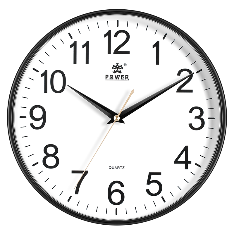 POWER Bawang Wall Clock, Living Room Simple Timepiece, Wall-Mounted Quartz Clock, No Drilling Required, Home Use, Diameter 30cm, Black BW23009B