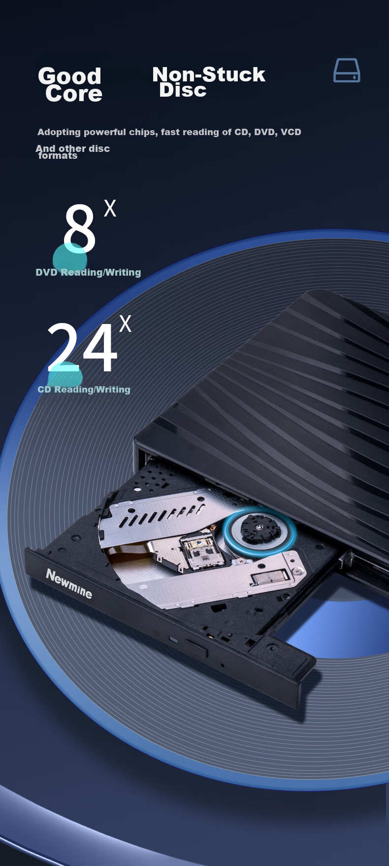 Newmine DRW-811 USB External Optical Drive, 8x Speed, External DVD Burner, Portable Optical Drive, External Optical Drive 4