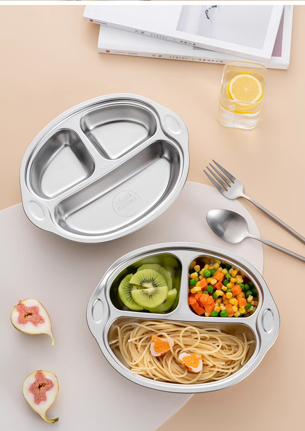 Onlycook [Sun Li Same Style] Children's Suction Plate, 304 Stainless Steel Baby Food Plate, Dishware Compatible with Dishwasher 6