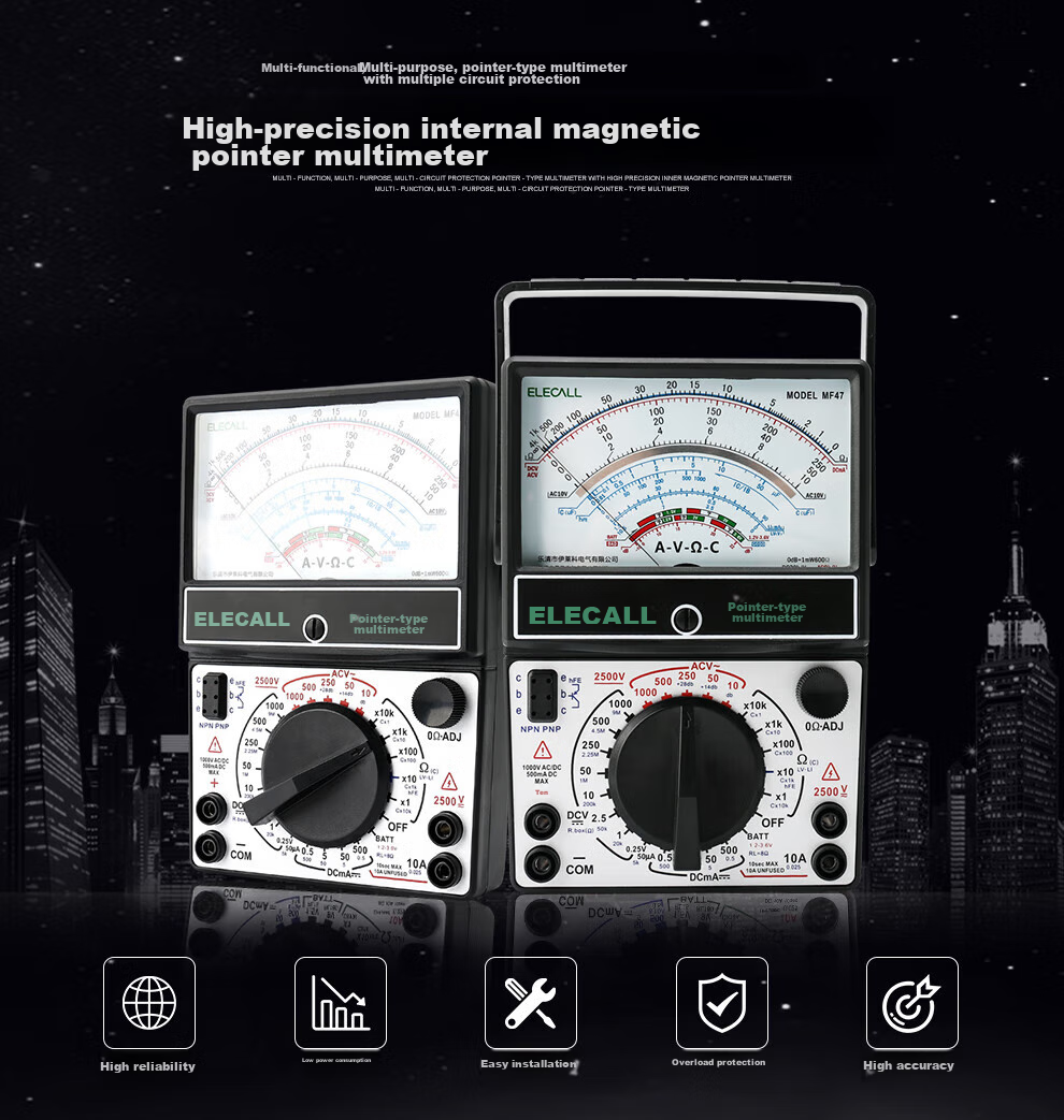 ELECALL Pointer Multimeter Mechanical Meter Internal Magnetic Multi-Circuit Protection Electrician Household High-Precision MF47+ with Case 1