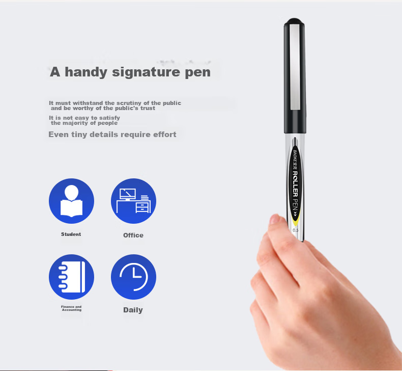 BAOKE BK110 0.5mm Black Rollerball Pen with Bullet Tip for Students' Exams, Gel Ink Pen, Signature Pen, Liquid Ink Pen, 12 Pens/Box 2