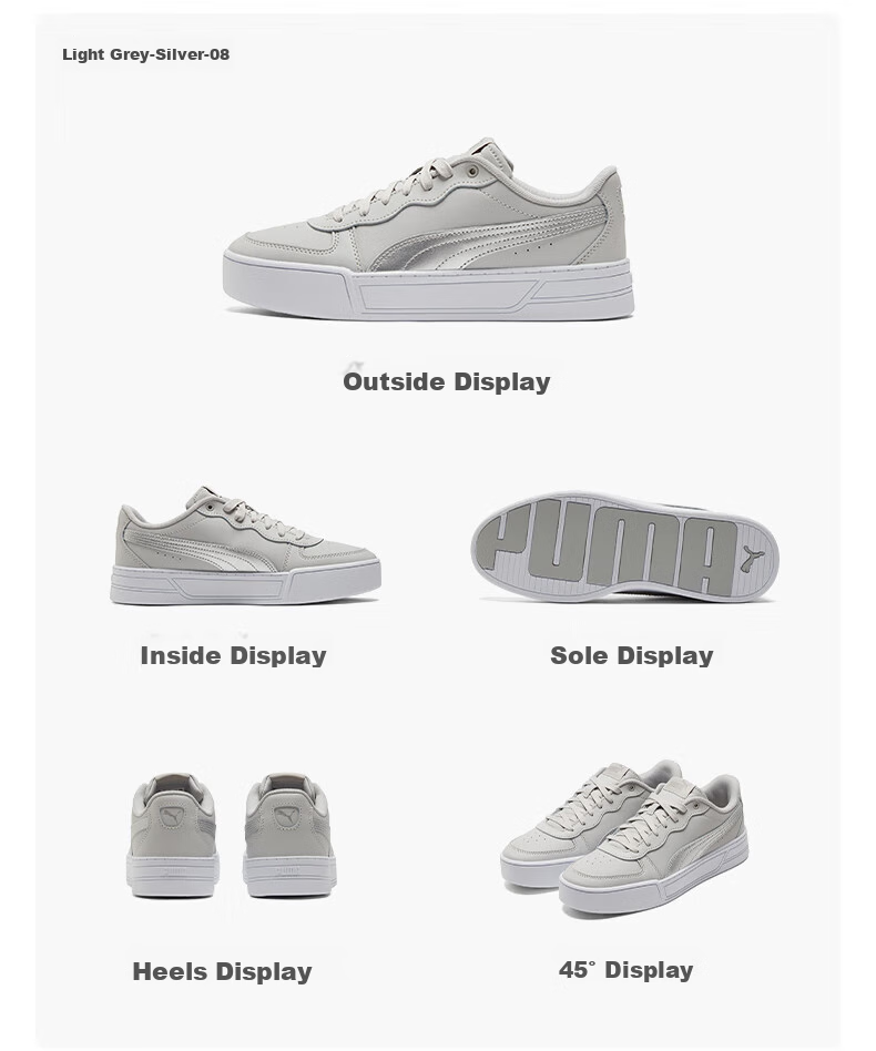 PUMA White Sneakers, Platform Tennis Shoes for Women, Sports Casual Shoes SKYE 374764, Size 38.5 15