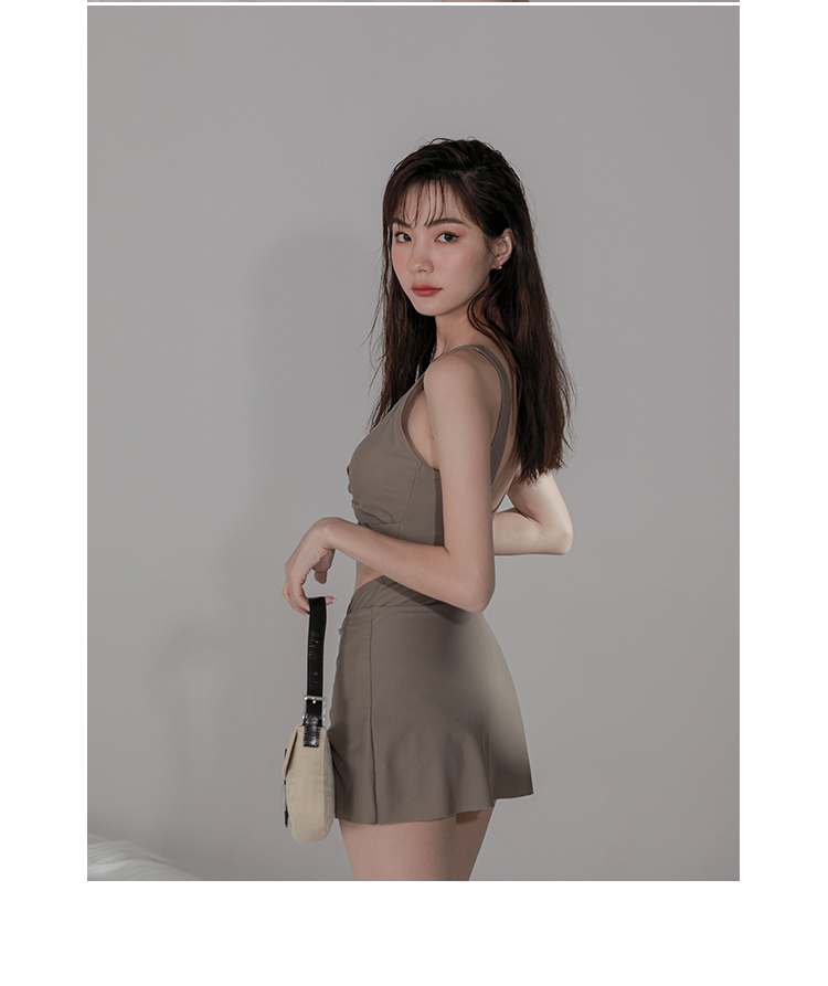OMOM Women's Summer One-Piece Swimsuit, Tummy Control, Slimming, Conservative, Sexy, Skirted, Fairy-Like, Instagram Style, Hot Spring Swimming Suit, Coffee Color, Size M (Recommended for 88-98 Jin) 6
