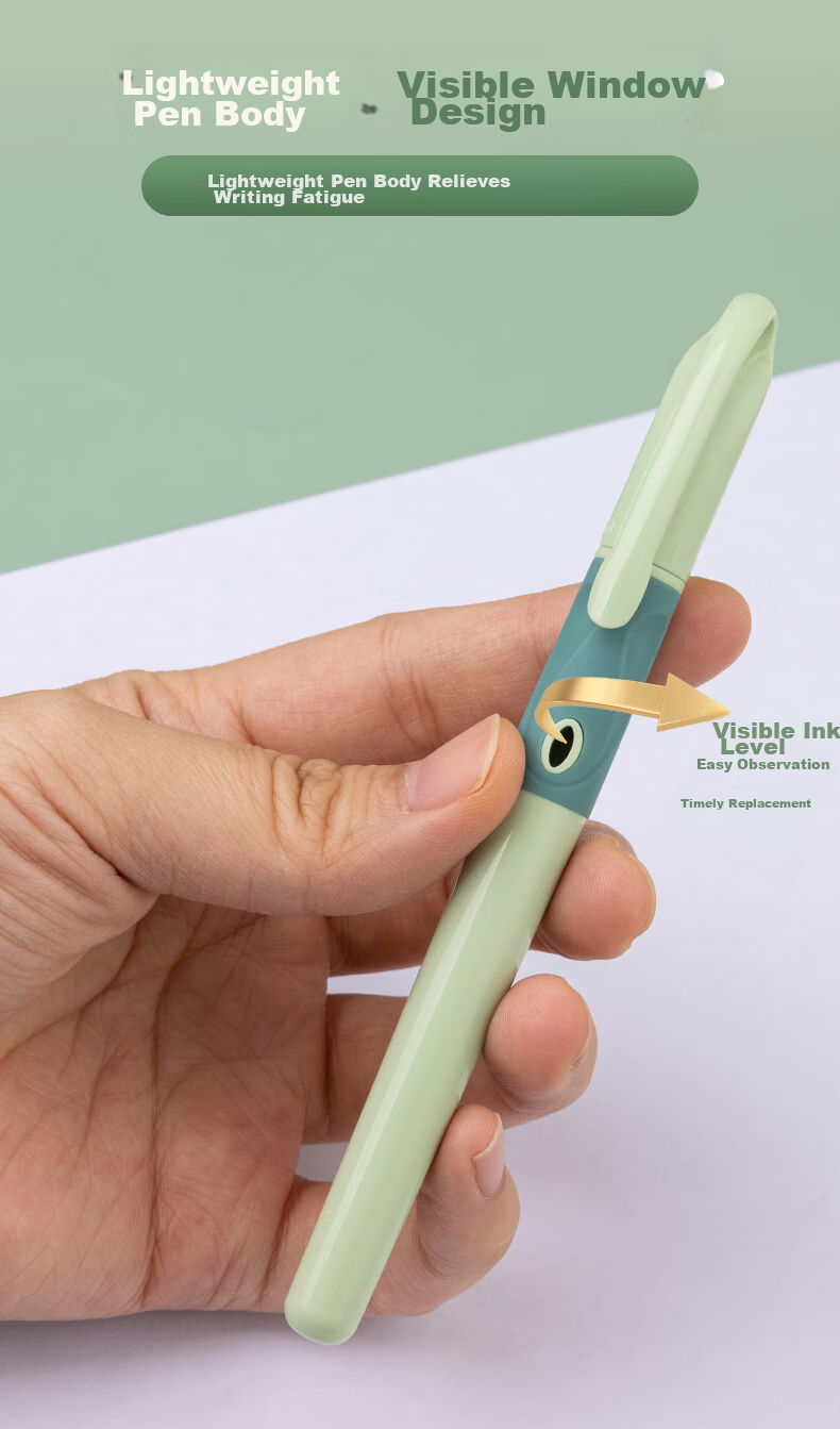 HERO P200 Fountain Pen, Ergonomic Design with Replaceable Ink Cartridge, Specially Designed for Third-Grade Elementary School Students' Handwriting Practice, Green Color 7