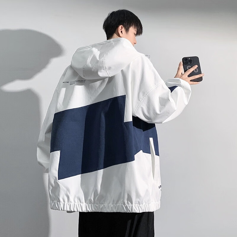 Dingfengbaoluo American-Style Hooded Jacket for Men, Spring Fashion Trendy Versatile Loose Casual Long-Sleeve Coat DFM05 Black L 4