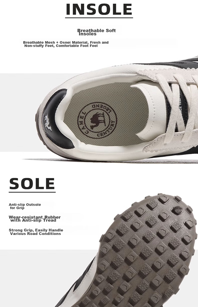CAMEL Women's Thin-Soled Shoes, Retro Casual Sports Training Shoes X24B09L7606, Ivory White/black, Size 35 34