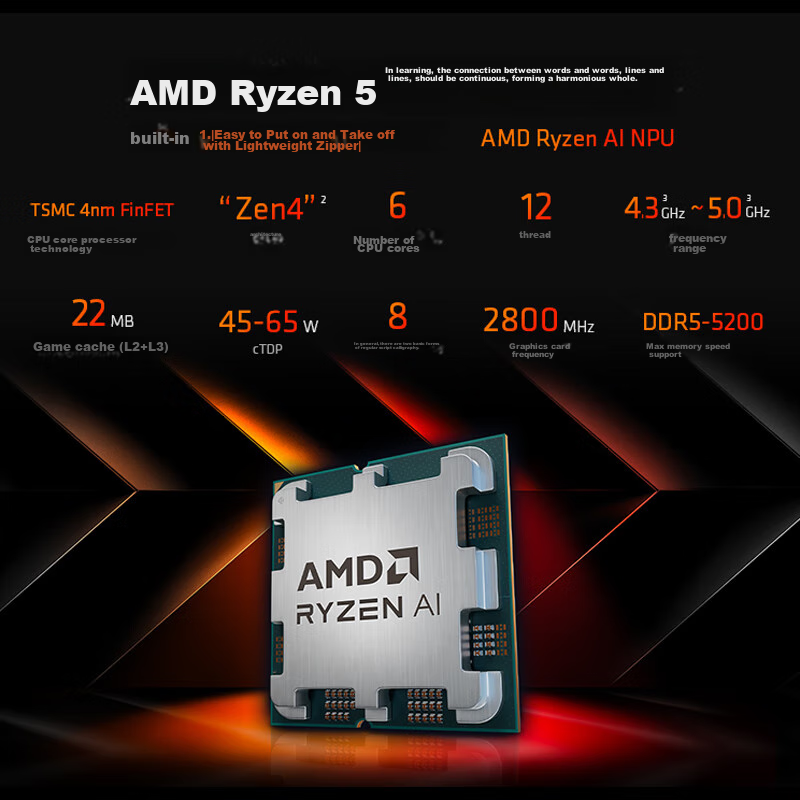 AMD Ryzen 5 8600G Processor, 6 Cores 12 Threads, Built-In NPU Supports AI, Includes Radeon Graphics Integrated, Boxed CPU for Gaming And Valve/Parallels/CSGO
