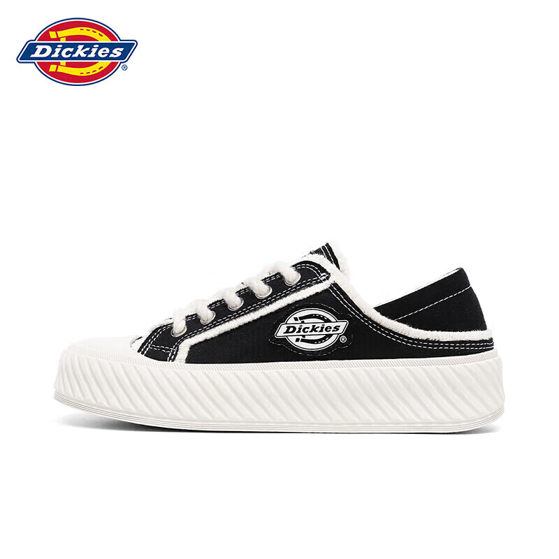 Dickies Women's Canvas Shoes, Trendy Casual Footwear, Low-Top Versatile Flat Shoes, Black And White, Size 39