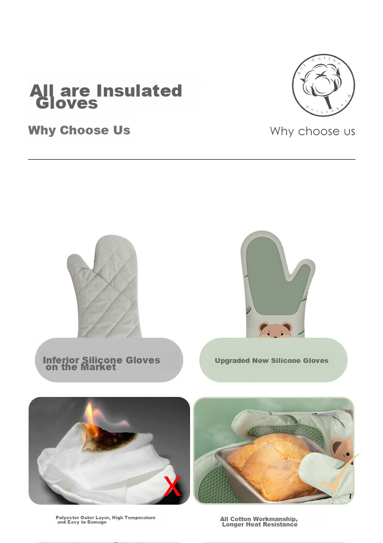 Mohuanchufang Heat-Resistant Gloves, Thick Oven Gloves, Insulated Gloves, Microwave Oven Heat Protection Gloves, Kitchen Baking Gloves, 2 Pieces 5