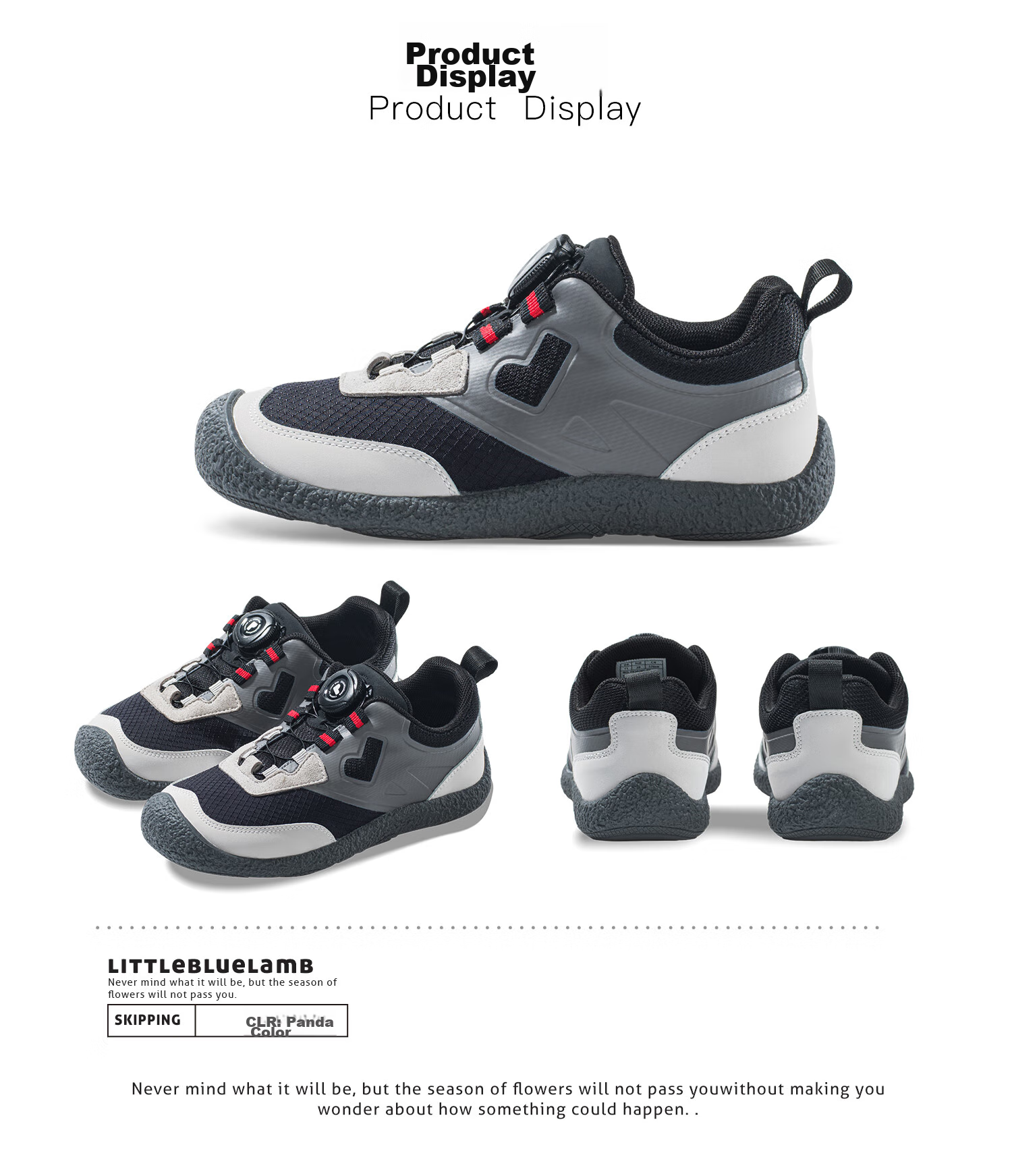 Littlebluelamb Spring And Autumn Sports Shoes for Older Children with Rotary Knob, Non-Slip Foot Protection Training Shoes for School, Panda Color, Size 37 27