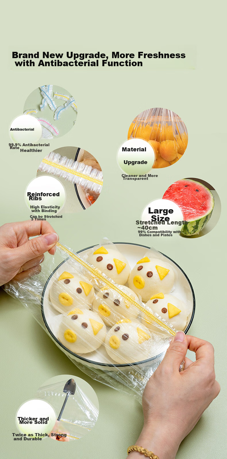 Easy Your Home Antibacterial Food Wrap Covers, 100 Pieces, Thickened Dust-Proof Covers, Microwave-Safe Food Grade Wrap Covers, Suitable for Large And Small Bowls 2