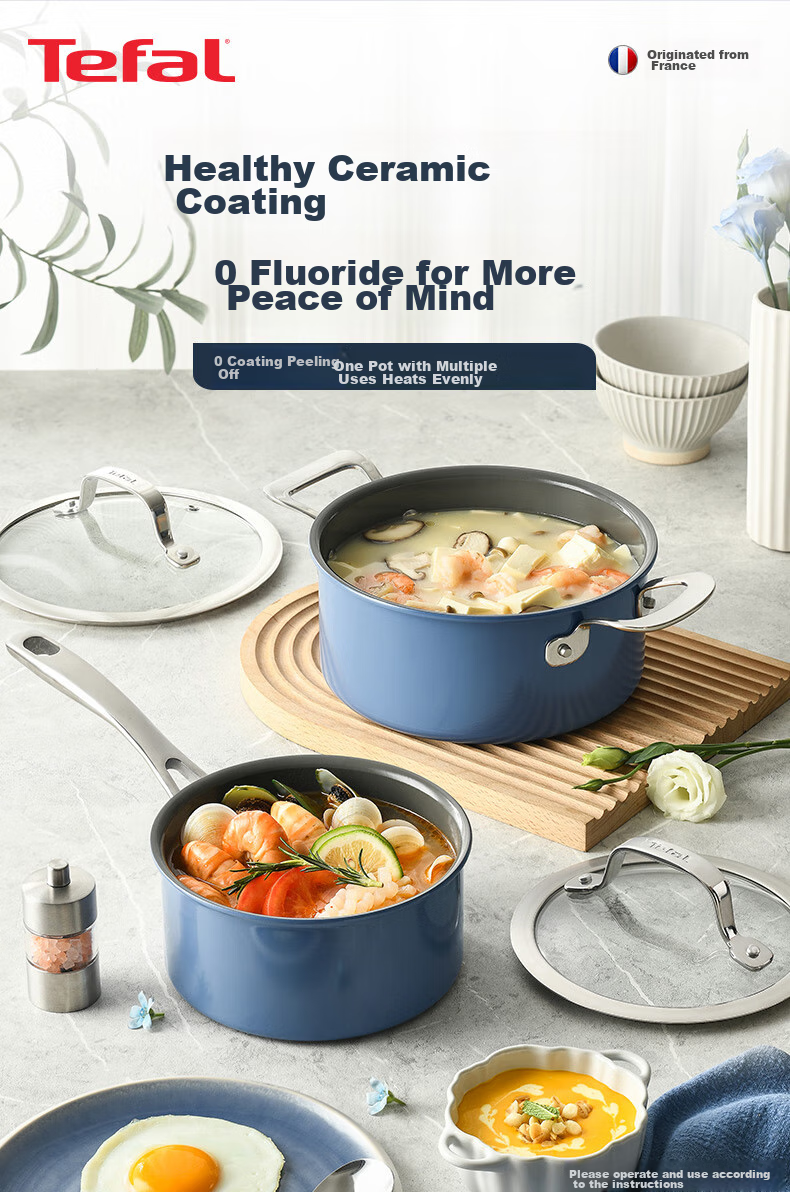 Tefal Milk Pot Star Ceramic Series Single-Person Noodle Pot Baby Food Pot with Ceramic Coating, Compatible with Gas And Induction Cooktops, Double Bottom 5