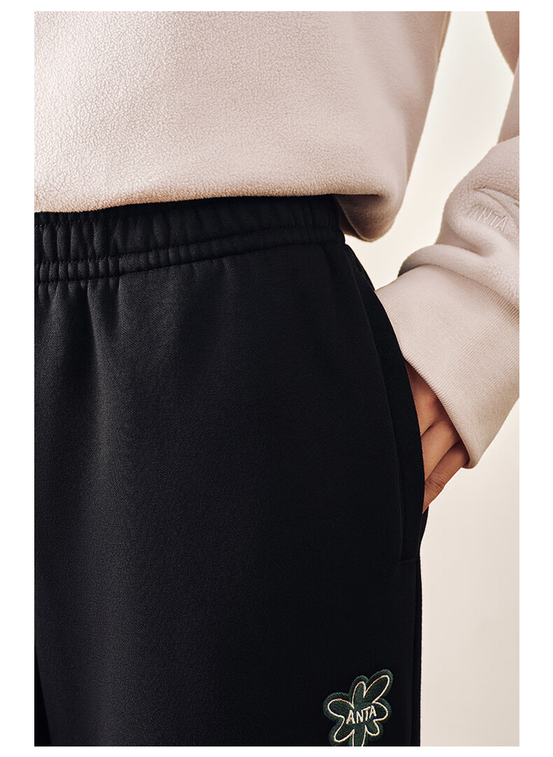 ANTA Snow Owl Fleece-Lined Knit Jogger Pants Women's Winter Casual Warm Trousers College Sports Pants 46