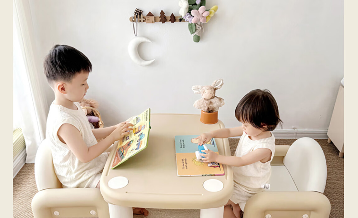Yuelianggushi LUNASTORY Baby Desk And Chair, Children's Study Table, Chubby Table, Montessori Small Table, Peanut Table, Kindergarten-Specific Single Desk 44