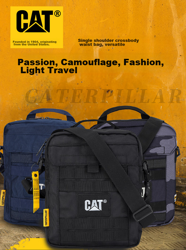 CAT Shoulder Bag, Crossbody Bag, 11-Inch IPad Bag, Journalist Bag, Outdoor Tactical MOLLE Expansion Side Bag, Blue 84036 2