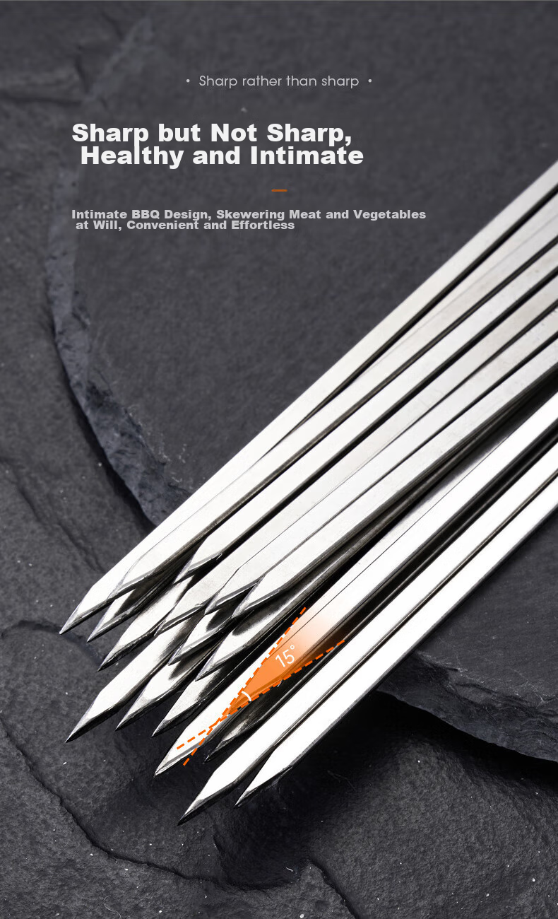 Xingfang Disposable Skewers, Barbecue Skewers, Lamb Kebab Skewers, Stainless Steel Skewers, Food-Grade Meat Skewers, 50 Pieces 9