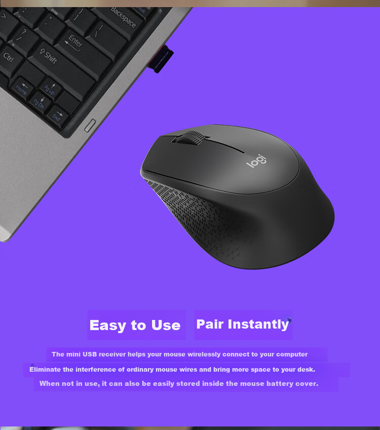 Logitech M280 [Enterprise Grade], Wireless Office Mouse, Right-Handed Laptop Mouse, Ergonomic Design, with Wireless 2.4G Receiver, Gray [Order Bonus] 5