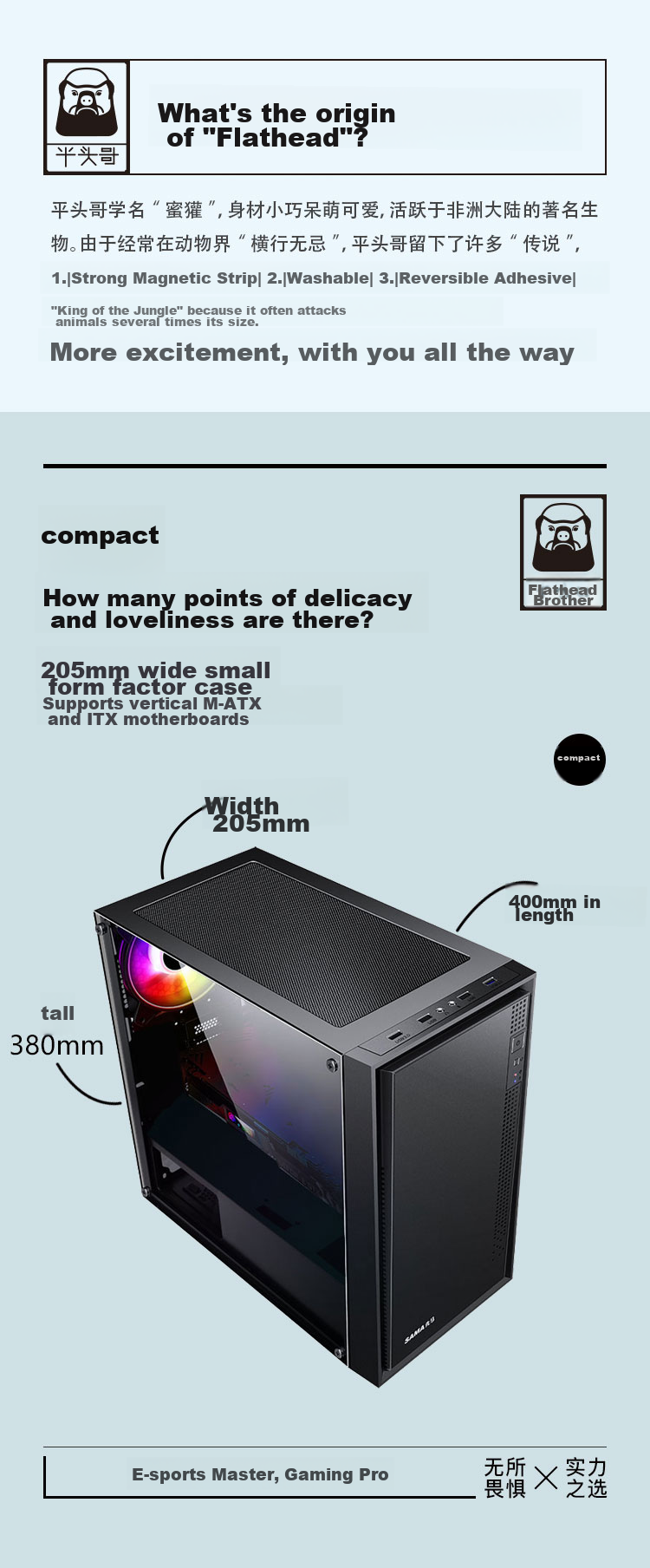 SAMA Pingtouge M9 Black, Desktop M-ATX Computer Case, Glass Side Panel/ Front Mesh Cooling/ Supports 360mm Water Cooling/ Standard Type-C Port/ Three-Sided Dust Protectio 4