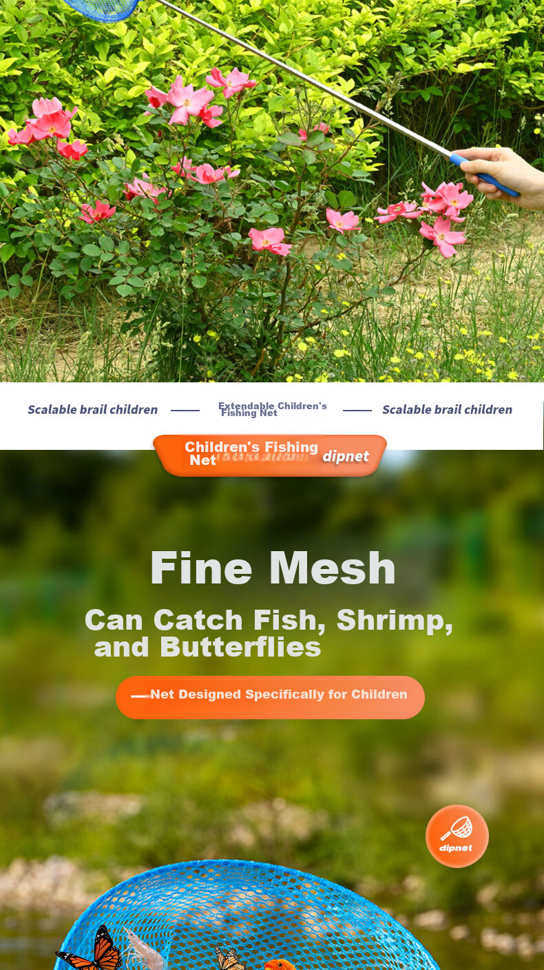 Grsaed Children's Fishing Net Set with Stainless Steel Telescopic Handle, Small Fish Catching Net, Dragonfly Insect Catching Net, Foldable Fishing Net, Water Bucket Fishing Tackle 5