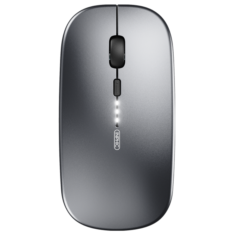 INPHIC M1P Rechargeable Wireless Mouse [Battery Display Enhanced Version] Quiet Office Mouse for Laptop And Home Use, 2.4G Ultra-Thin Portable Metal Gray