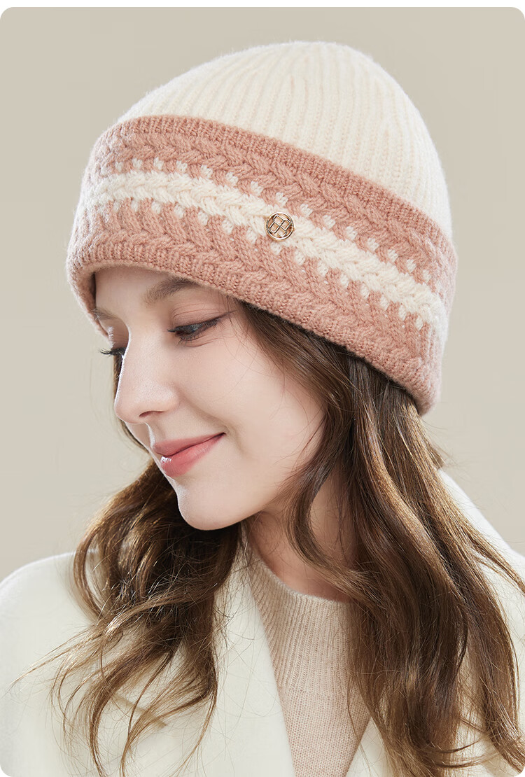 JIUMU Pure Wool Warm Knit Hat, Autumn And Winter Knitted Cap, Cold Hat, Winter Hat, Outdoor Ear Protection Cold-Resistant Cap for Women in Winter 11