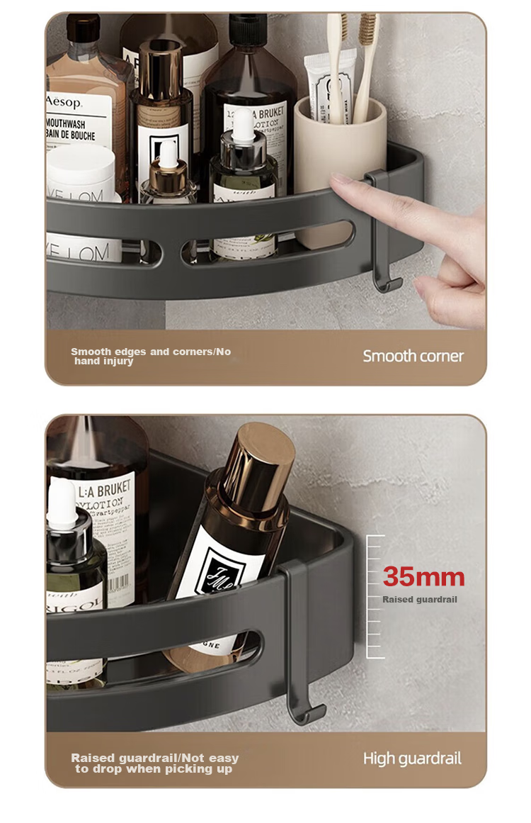Xinpei Space Aluminum Bathroom Storage Rack, Wall-Mounted Nail-Free Triangular Basket Shelf, 6.8cm Thickened Guardrail 16