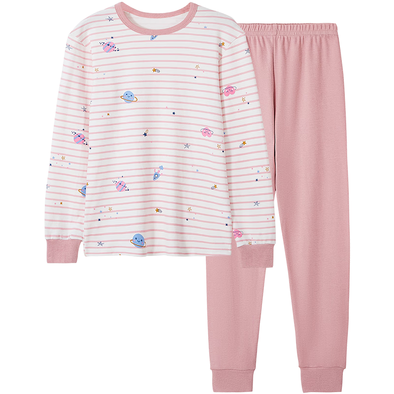 LangSha Children's Underwear, Girls' Autumn Top And Pants, Pure Cotton Antibacterial, for Teenagers, Students, Babies, Autumn And Winter Warm Pajama Set