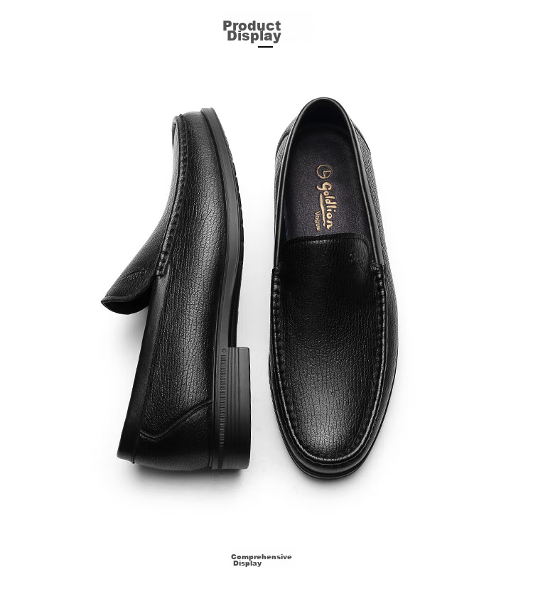 Goldlion Men's Shoes, Business Casual Shoes, Comfortable Lightweight Breathable Fashion Leather Shoes, 596830193ALB, Black, Size 38 12