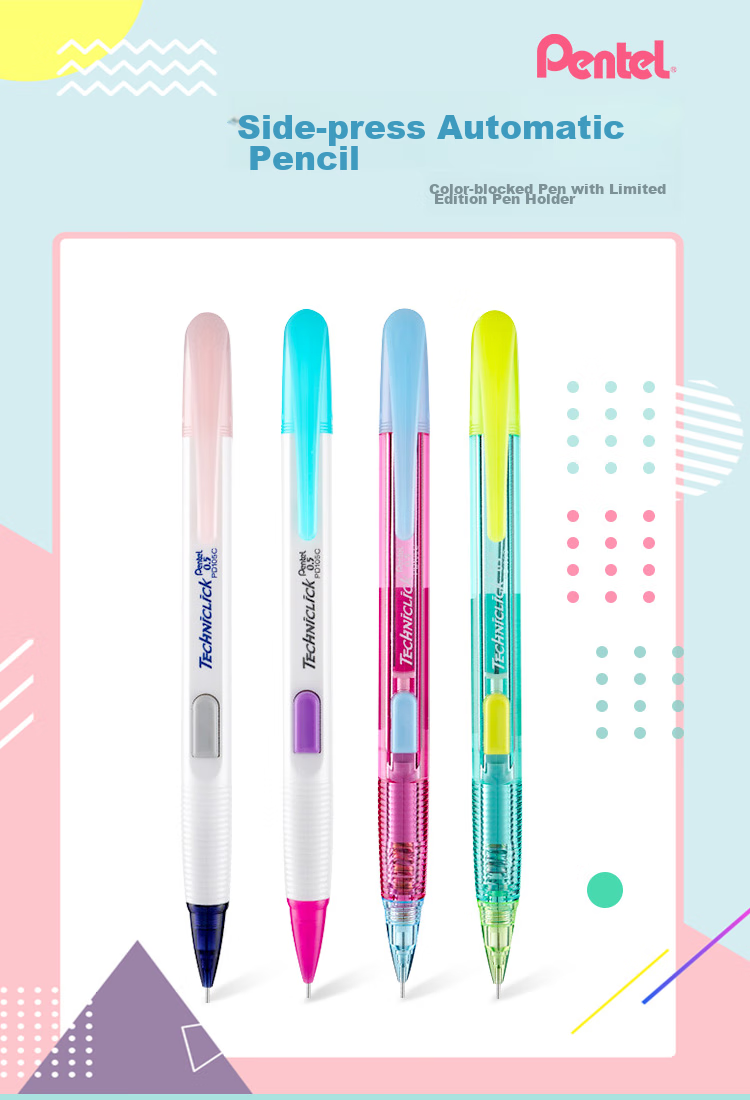 Pentel [Best-Selling Product] 0.5 Side-Press Mechanical Pencil, Student Drawing Automatic Pencil with Eraser PD105C Color-Block Limited Edition, Yellow-Gree 1