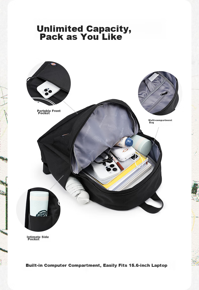 Dickies Backpack Laptop Bag Shoulder Bag for Women, Large Capacity Travel Bag, College Student Schoolbag for Middle And High School Students, Stylish Taro Purple 6