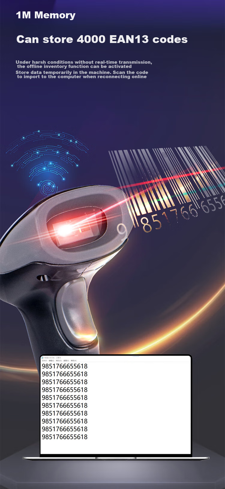 Haoshun (Hysoon) Wireless Barcode Scanner, 1D/2D Barcode Scanner, Cashier Barcode Scanner for Supermarket, Express Delivery, Logistics, Spare Parts Warehouse S224 12