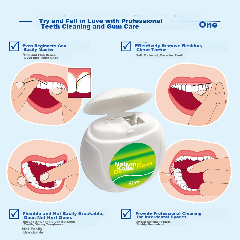 Naisenkelin Clean Mint Dental Floss, Portable Toothpicks, Interdental Cleaning Floss, Oral Care, 50m*1 Card 8