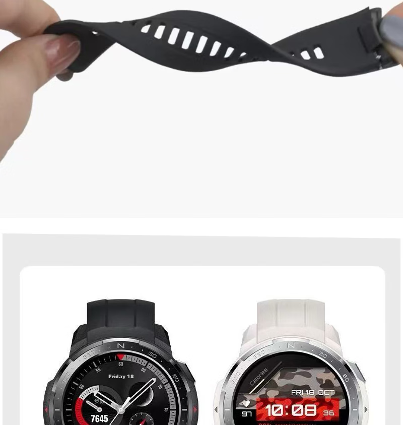 MAIKUQI Compatible with Honor GS Pro Smartwatch, Black Liquid Silicone Strap, 46mm Dial, Universal 22mm Band 7