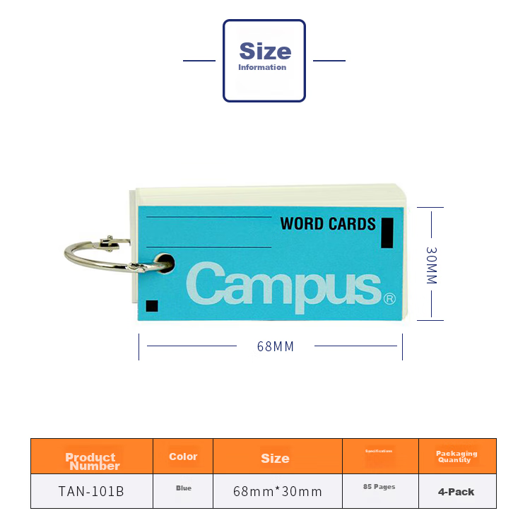KOKUYO Campus Portable Blank English Vocabulary Flashcards, Blue, 85 Sheets (68*30mm), Pack of 4, TAN-101B 6