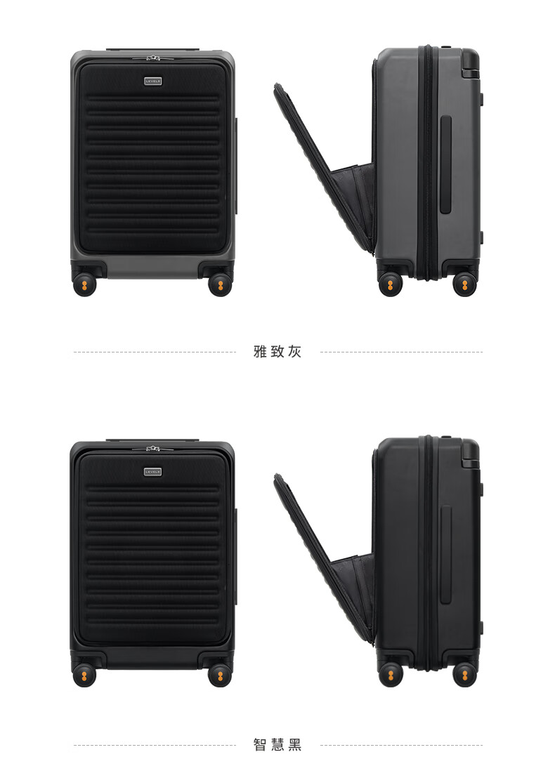 LEVEL8 Suitcase Travel Luggage for Men And Women, Business Carry-On with Front Opening, Wide Handle, Creator Series in Gray 37
