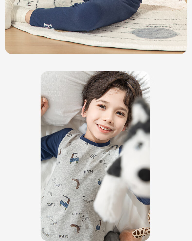 YING BO LUN Pure Cotton Children's Thermal Underwear Autumn And Winter Pajamas Thin School Uniform Essential 81072 Khaki 120 28