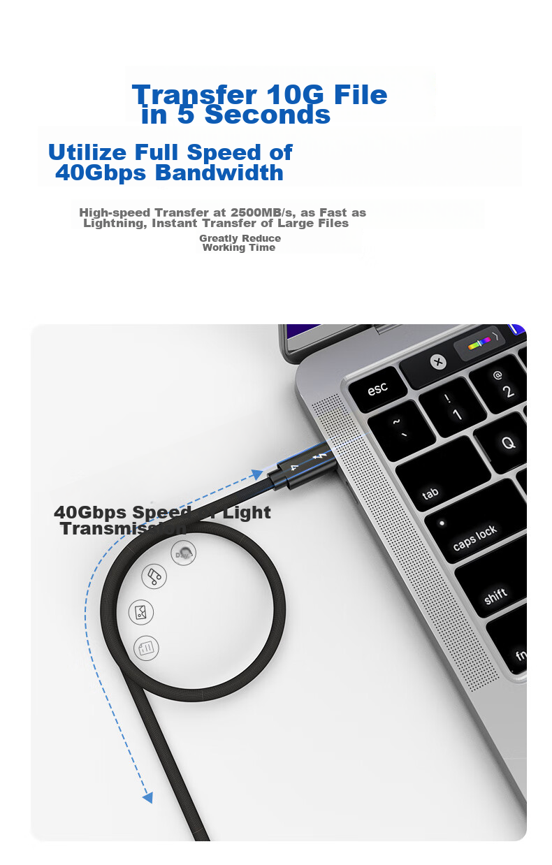 Kaiboer Thunderbolt 4 Data Cable, Type-C Full-Function Cable, 8K Screen Mirroring, 40G Transmission, PD Fast Charging, USB4 Thunderbolt 3 Certified, for Apple IPhone 16 And Monitor Connection, 0.5 Meters 6