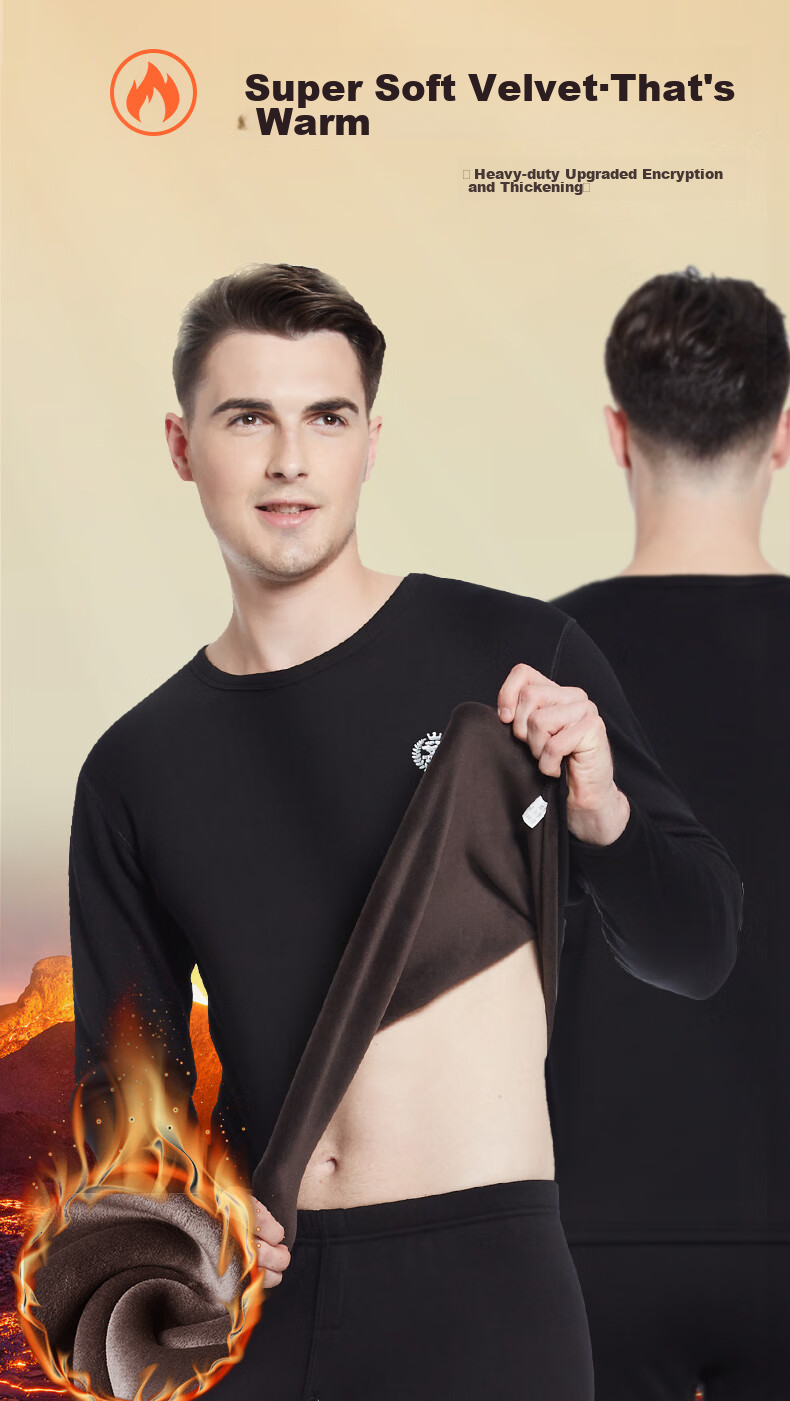 SEPTWOLVES [Upgraded Double Warm] Thermal Underwear for Men, Fleece-Lined Thick Ultra-Soft Tech Fleece Autumn Top And Bottom Winter Set 1