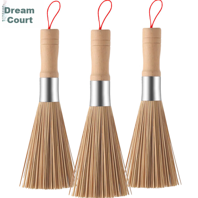 MENGTING Bamboo Pot Scrubber with Wooden Handle, Kitchen Brush for Large Pots, Non-Stick Cooking Scraper for Hotels And Restaurants, Kitchen Cleaning Tool for Stove Brush