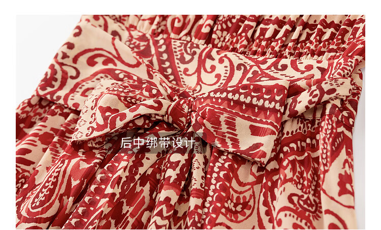 Sentubila Spring And Autumn Mid-Length Floral Print Red Dress, Elegant Goddess Style Slimming Vacation Dress, Red Floral Pattern, Size S 29