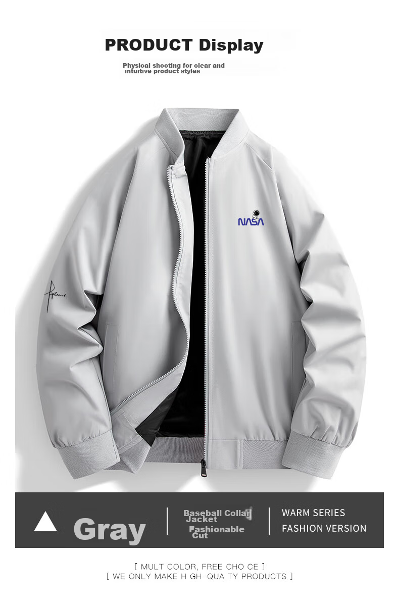 NASA MARVEL Jacket for Men, Spring And Autumn Outerwear, Trendy Casual Fashion Sports Loose Fit Stand-Collar Baseball Shirt Couple Style, Black, XL 14