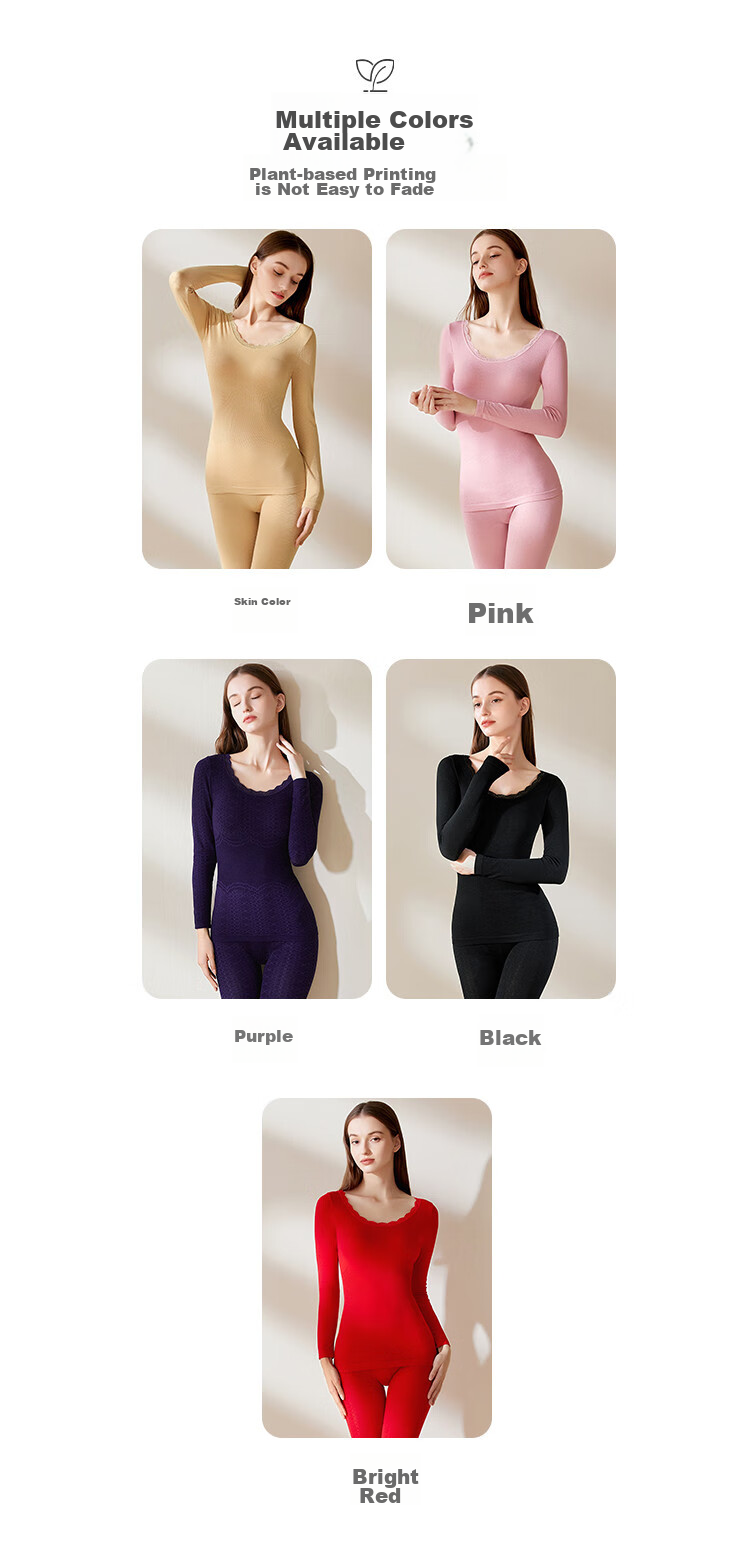 LangSha Women's Thermal Underwear Set: Seamless Cotton Autumn Top And Pants, High-Elastic Slim-Fit Base Layer, Women's Thermal Undergarments 12