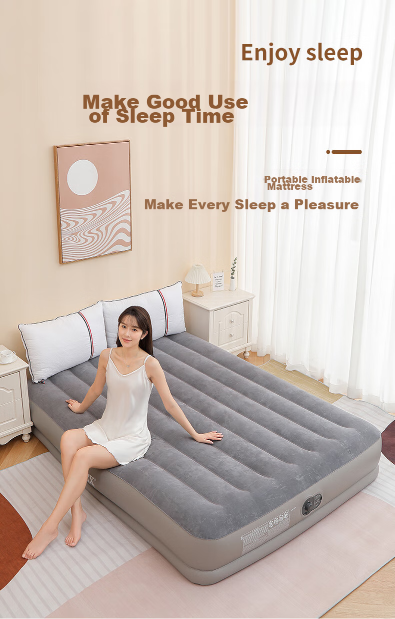 INTEX Built-In Electric Pump USB Port Inflatable Single-Person Air Mattress for Home Use, Portable Automatic Inflation 64112 with 1 Pillow 1