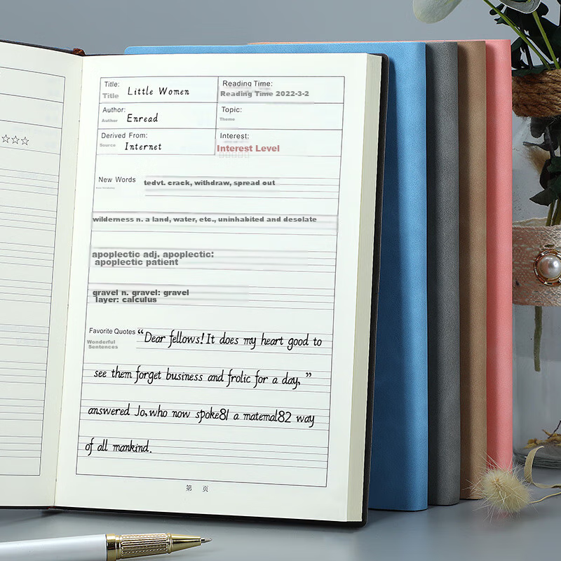 Jiaranheng English Reading Record Book, Extracurricular Reading Material, After-Reading Notes, Specialized Notebook for High School Students, Good Words And Sentences Collection Book, Thickened A5 Blue