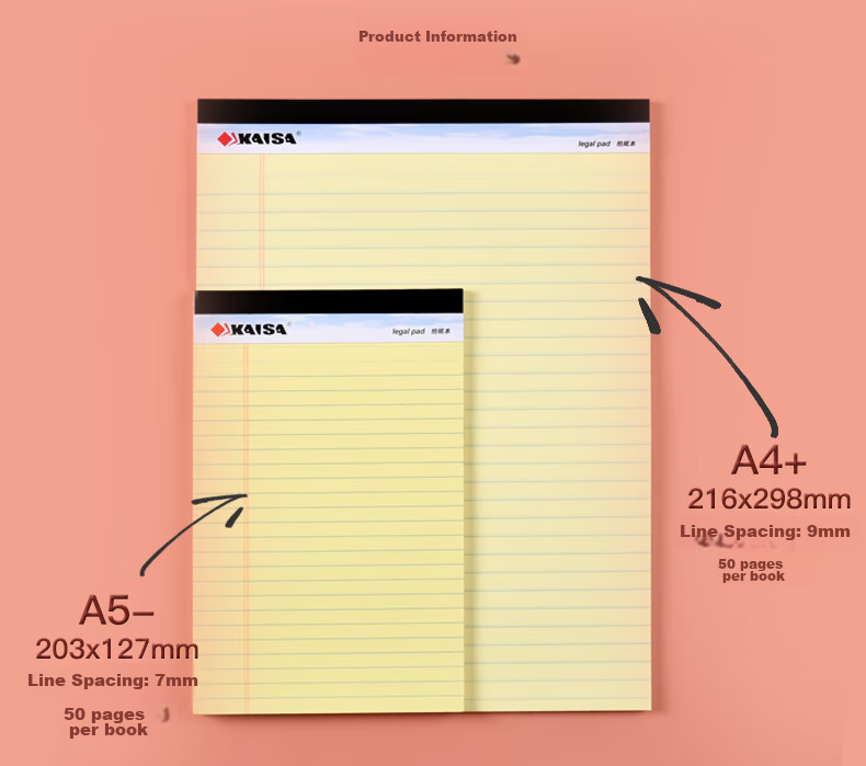 KAISA Legal Pad Notebook, American-Style Notepad, Meeting Notes Book, Office Stationery, 50 Sheets A4 Size (216*298mm), Pack of 6, KS-00554 2