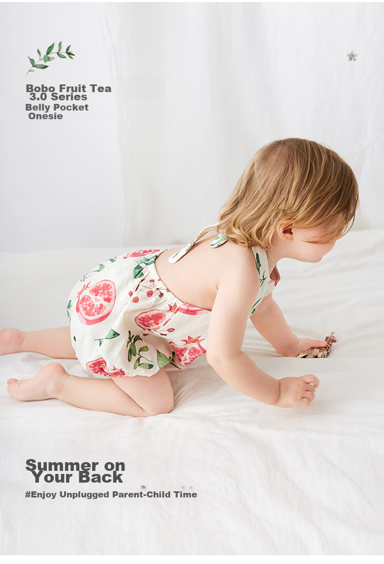 Babylove Bobo Fruit Tea Baby Romper Summer Bamboo Cotton Camellia Gauze Bodysuit Breathable Crawling Suit 2