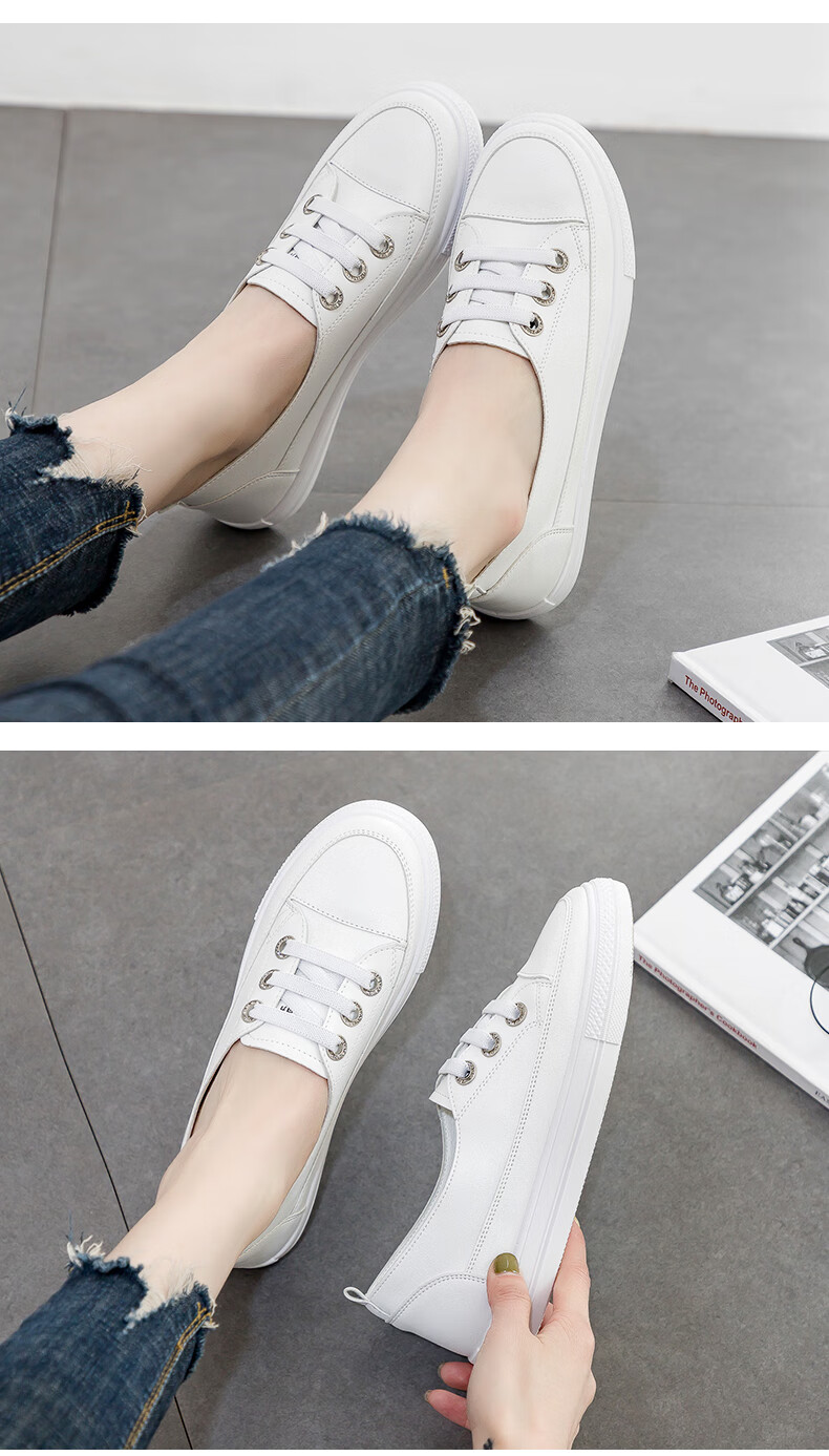 Huili Women's Shoes Spring And Summer White Sneakers Versatile Casual Flat Shoes Slip-On Breathable Soft-Soled Shoes White Size 36 9