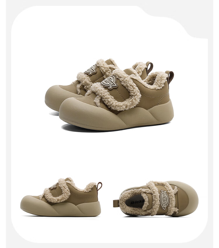 Dickies Children's Cotton Shoes, Winter Fleece-Lined Warm Wear-Resistant Casual Shoes, Kids' Flat Shoes, Trendy Shoes for Girls, Dexun Shoes 25