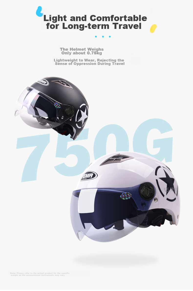 YEMA 3C Certified 329S Electric Motorcycle Helmet, Summer Dual-Lens Half Helmet for Men And Women, Sun Protection Safety Helmet, One Size Fits All, White with Clear Long Visor 12